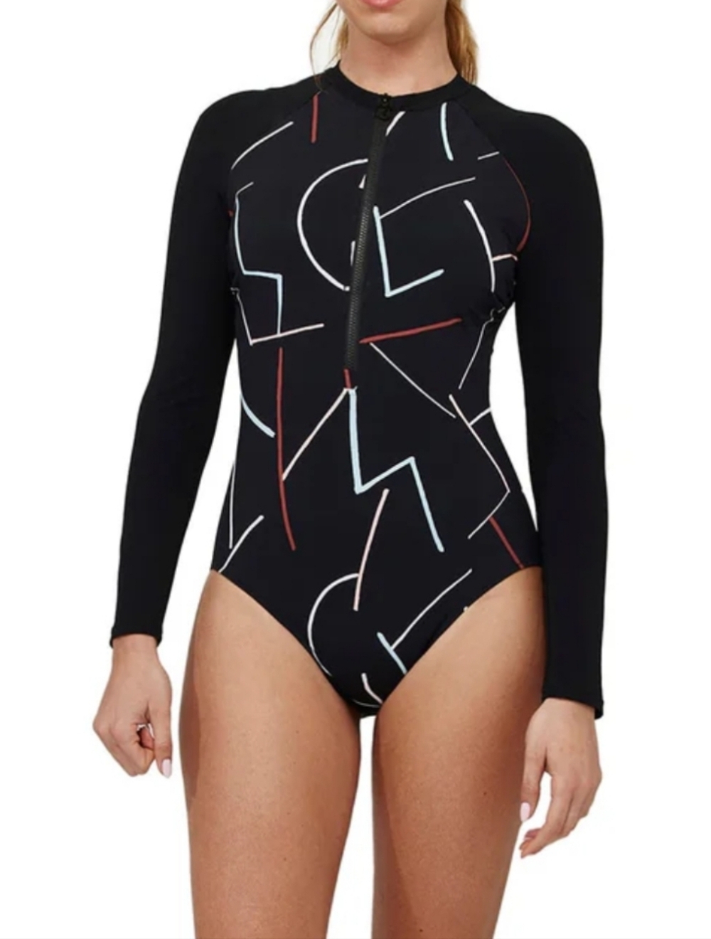 Gottex Free Sport Kai Rashguard Swimsuit Black Multicolor Size 14 Long Sleeve